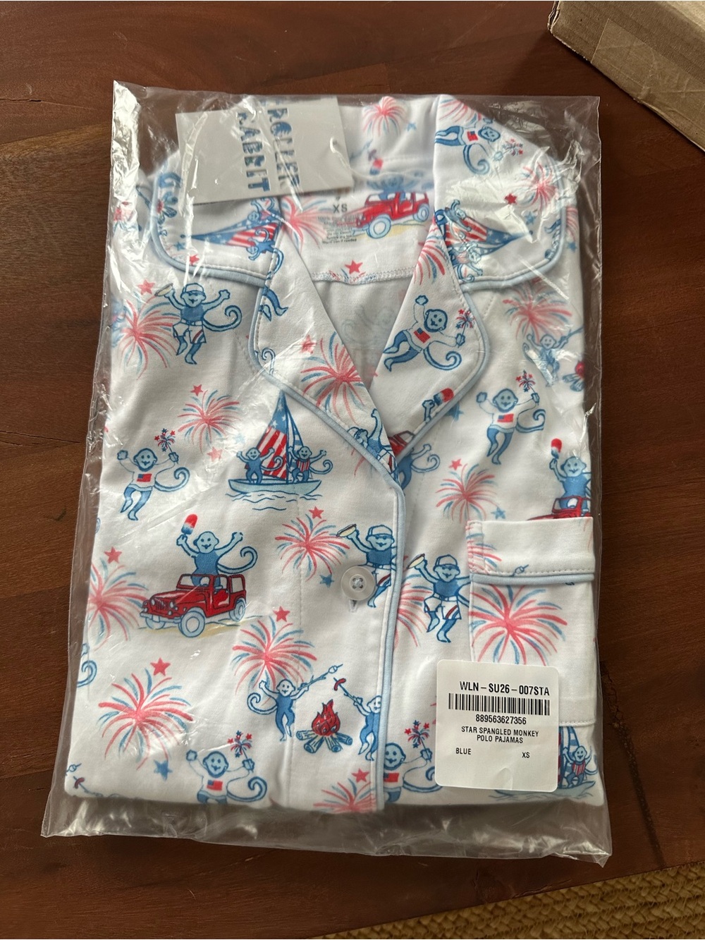 NWT! Roller Rabbit Star Spangled Monkey Polo Pajamas  Size: XS - Picture 5 of 10
